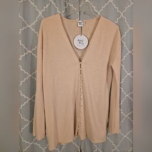 Princess Polly Beige Pearl-Button V-Neck Cardigan